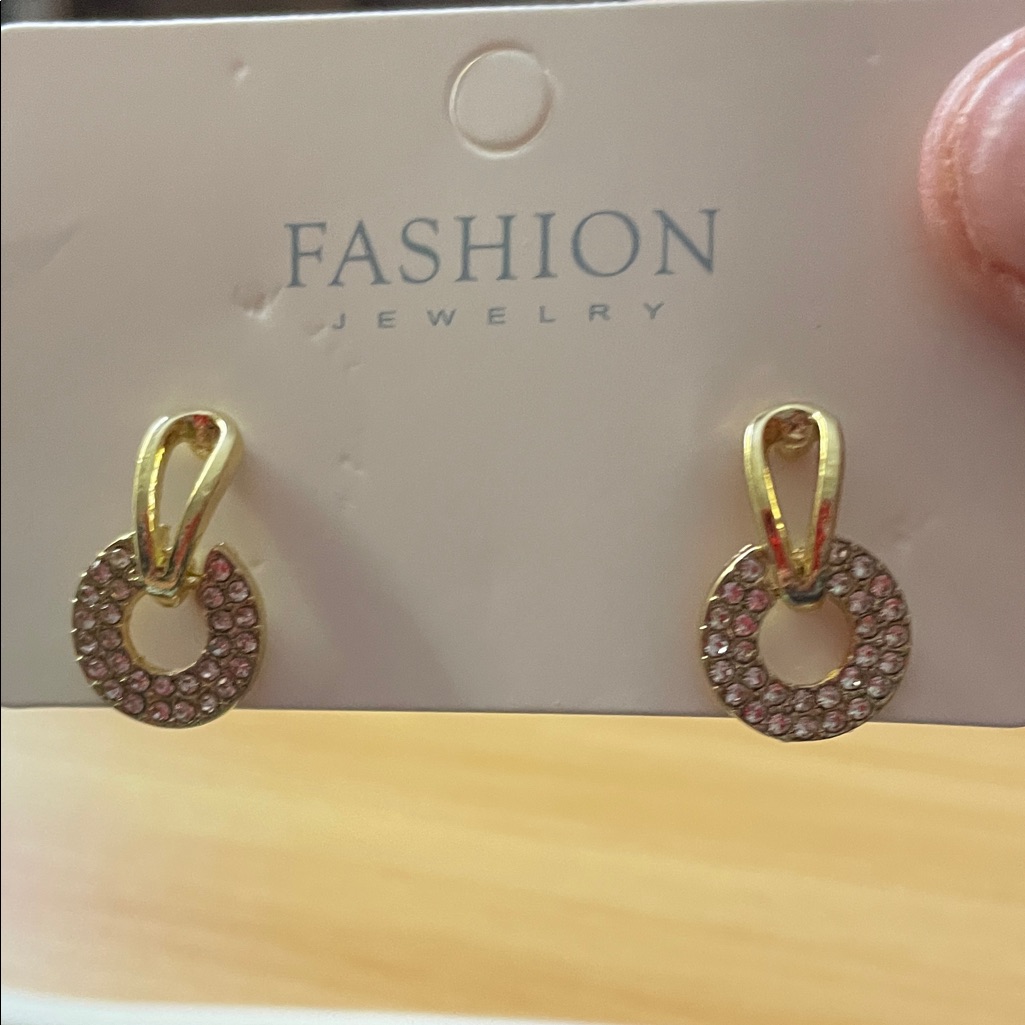 C.C. Boutique Gold Earrings With Pink Accents
